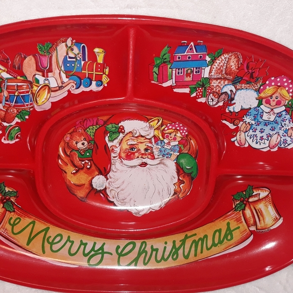 Vintage Ullman Co. USA made Christmas Holiday Plastic Divided Serving Tray - Picture 8 of 13
